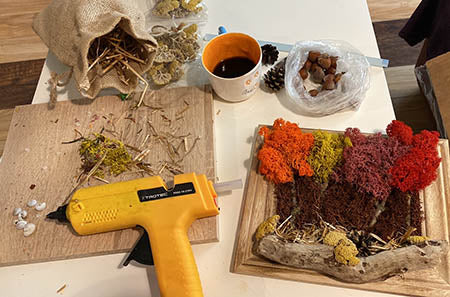 working process klonche boutique, this is how its look when I am working on my next project with scandinavian preserve moss brunches  mini forest in frame art industrial design 
