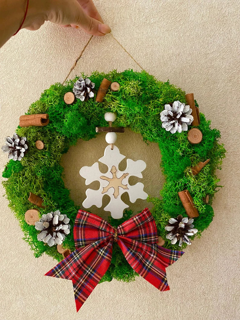 Christmas Wreath Preserved Moss Winter Cones Snow Holidays Handmade –  Klonche