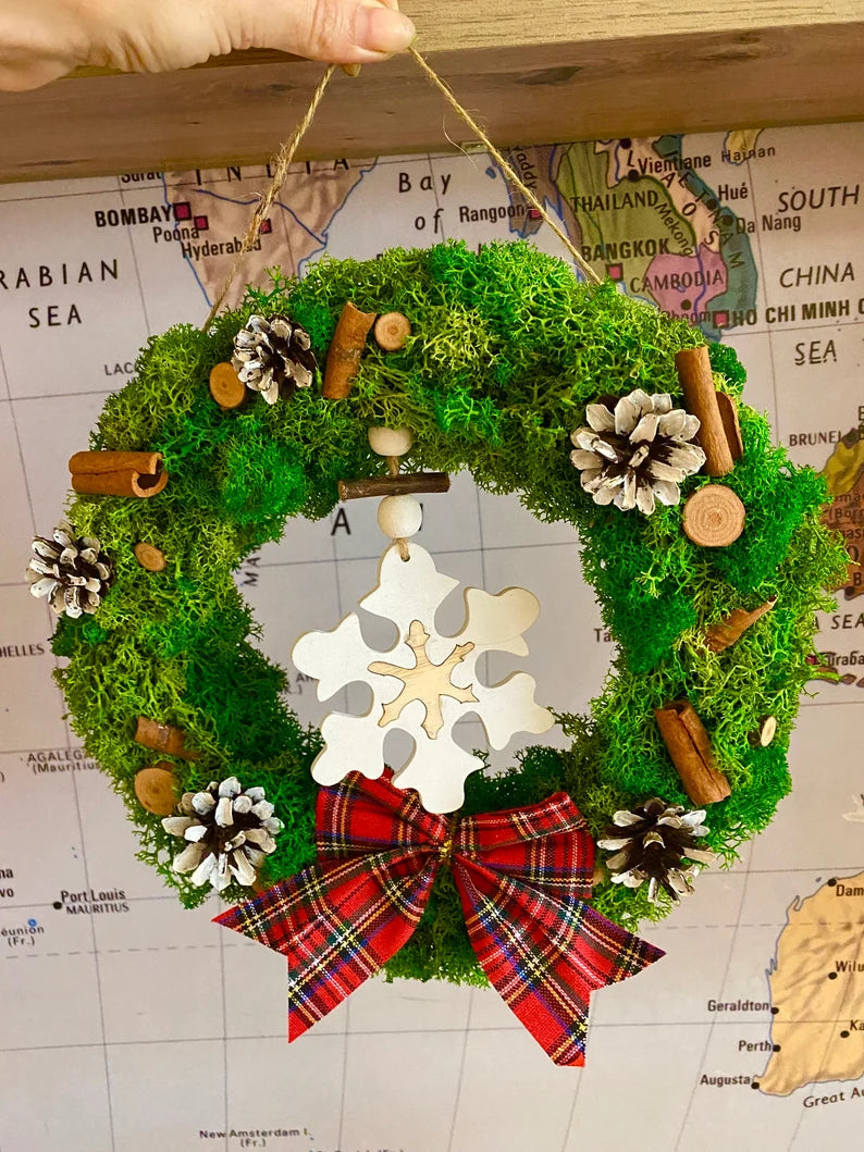 Christmas Wreath Preserved Moss Winter Cones Snow Holidays Handmade –  Klonche